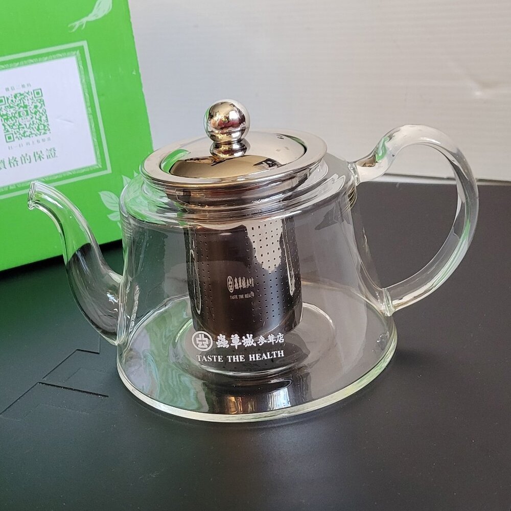 Small 800ml glass tea pot with stainless steel infuser filter for herb ginseng